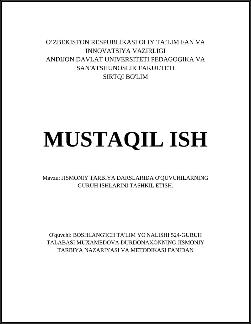 Jismoniy Tarbiya Darslarida Guruh Metodikasi