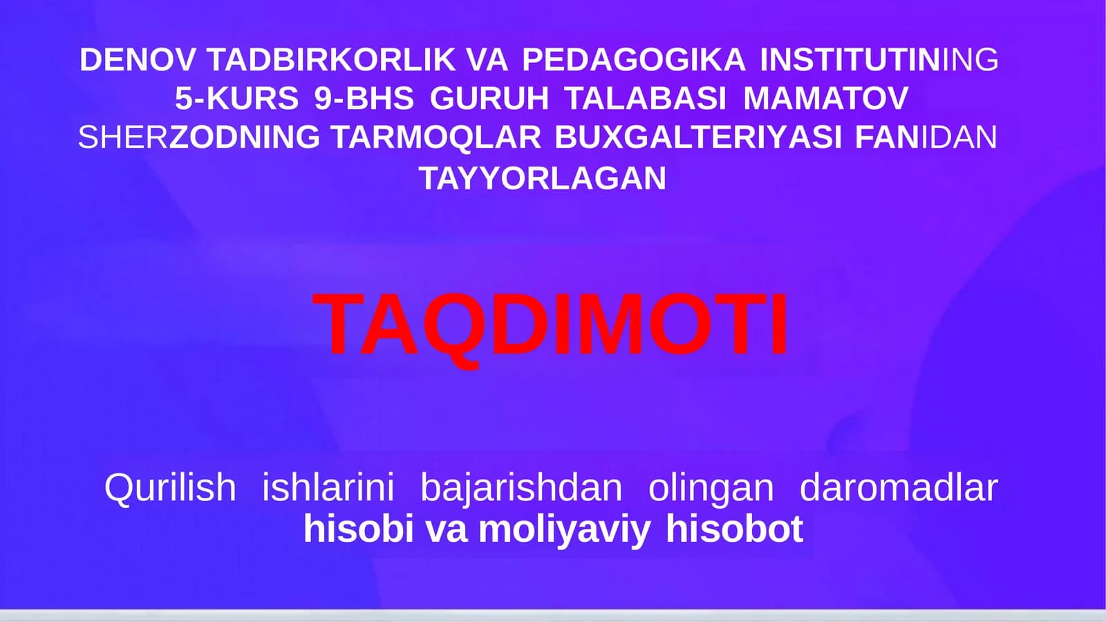 DAROMADLARNI HISOBGA OLISH JARAYONI