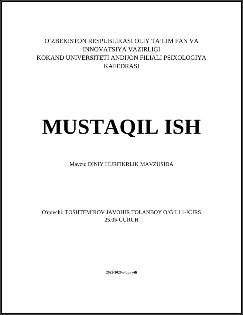 DINIY HURFIKRLIK MAVZUSIDA