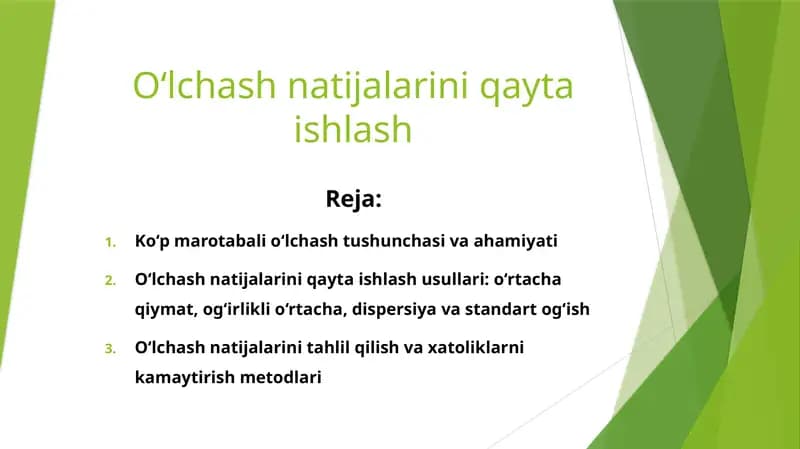 O‘lchash natijalarini qayta ishlash