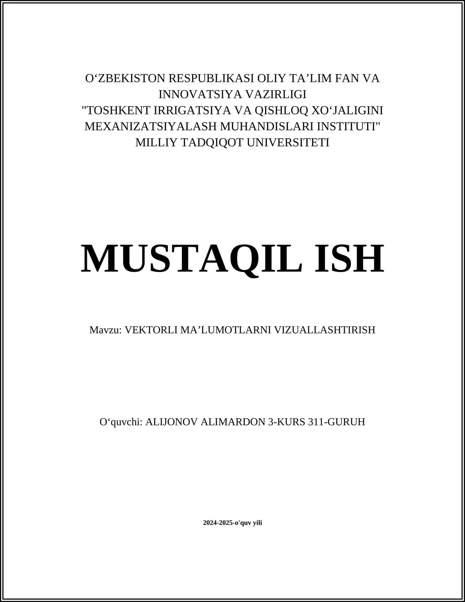 VEKTORLI MAʼLUMOTLARNI VIZUALLASHTIRISH