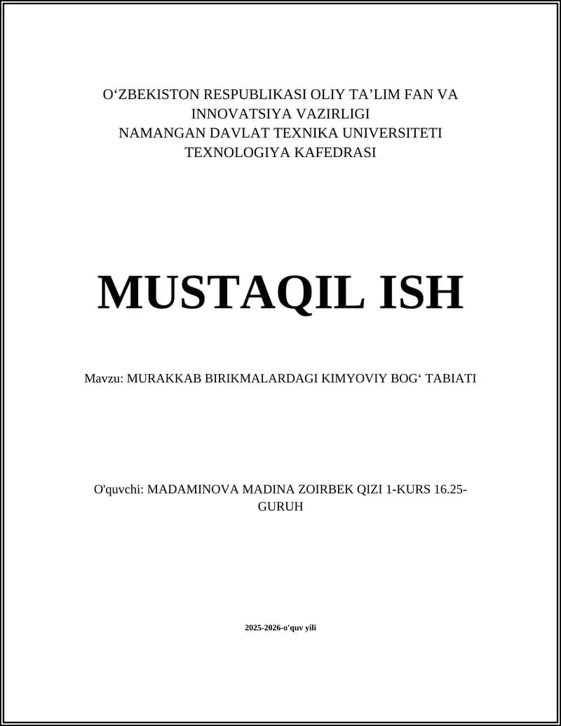 Metal-ligand koordinatsion (dativ) bogʻlanish xususiyatlari