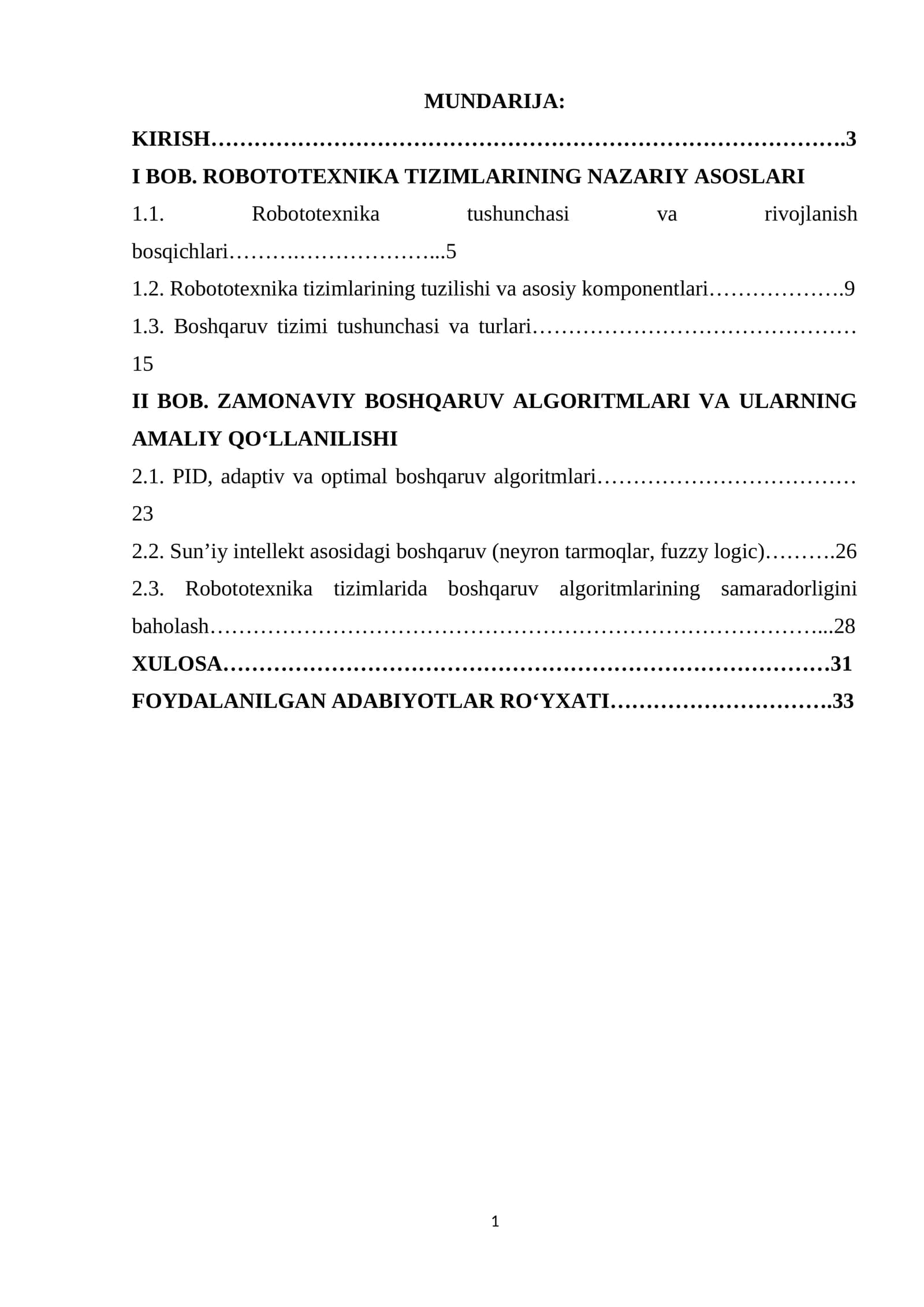 ROBOTOTEXNIKA TIZIMLARINING NAZARIY ASOSLARI