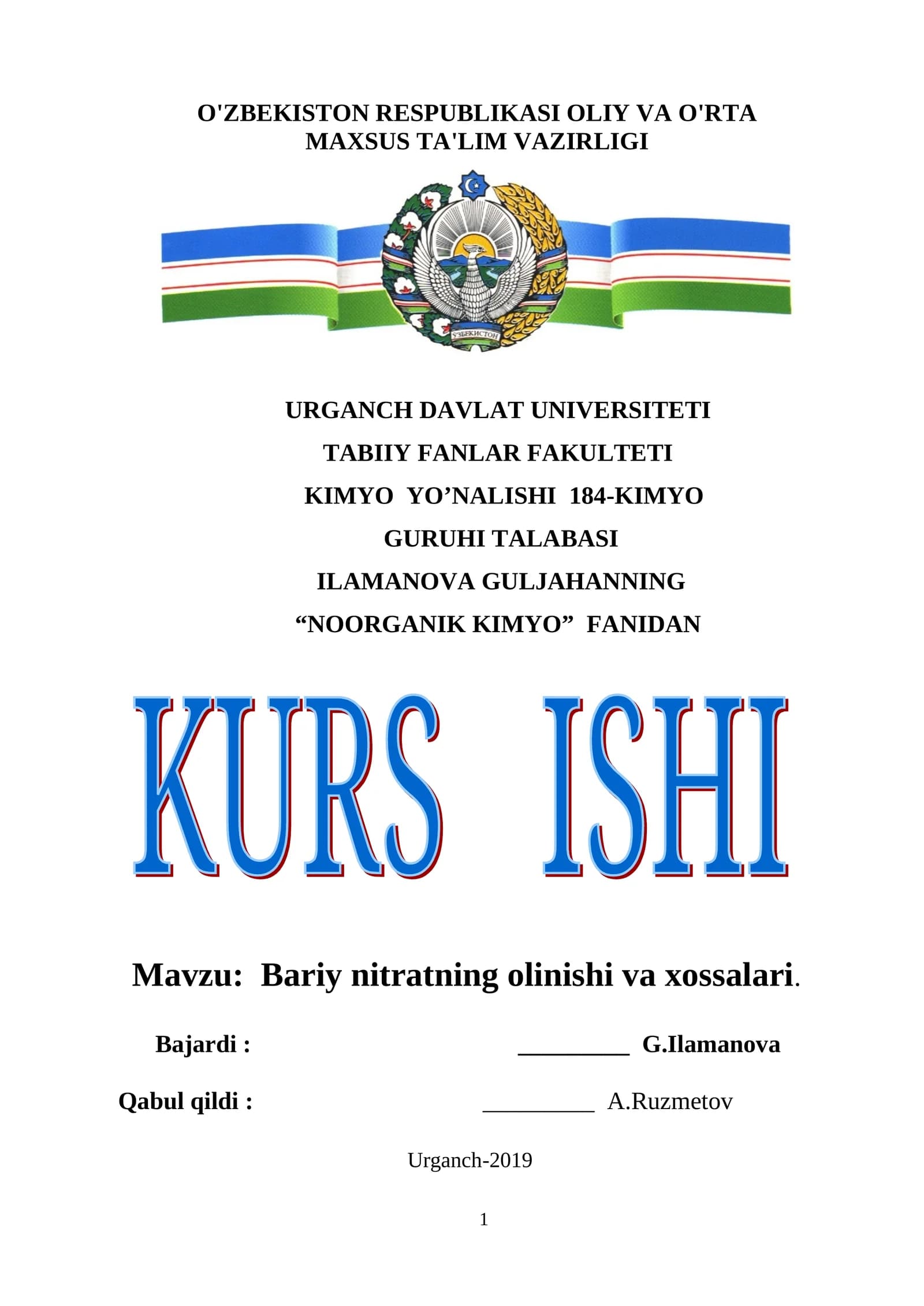 Bariy nitratning olinishi va xossalari