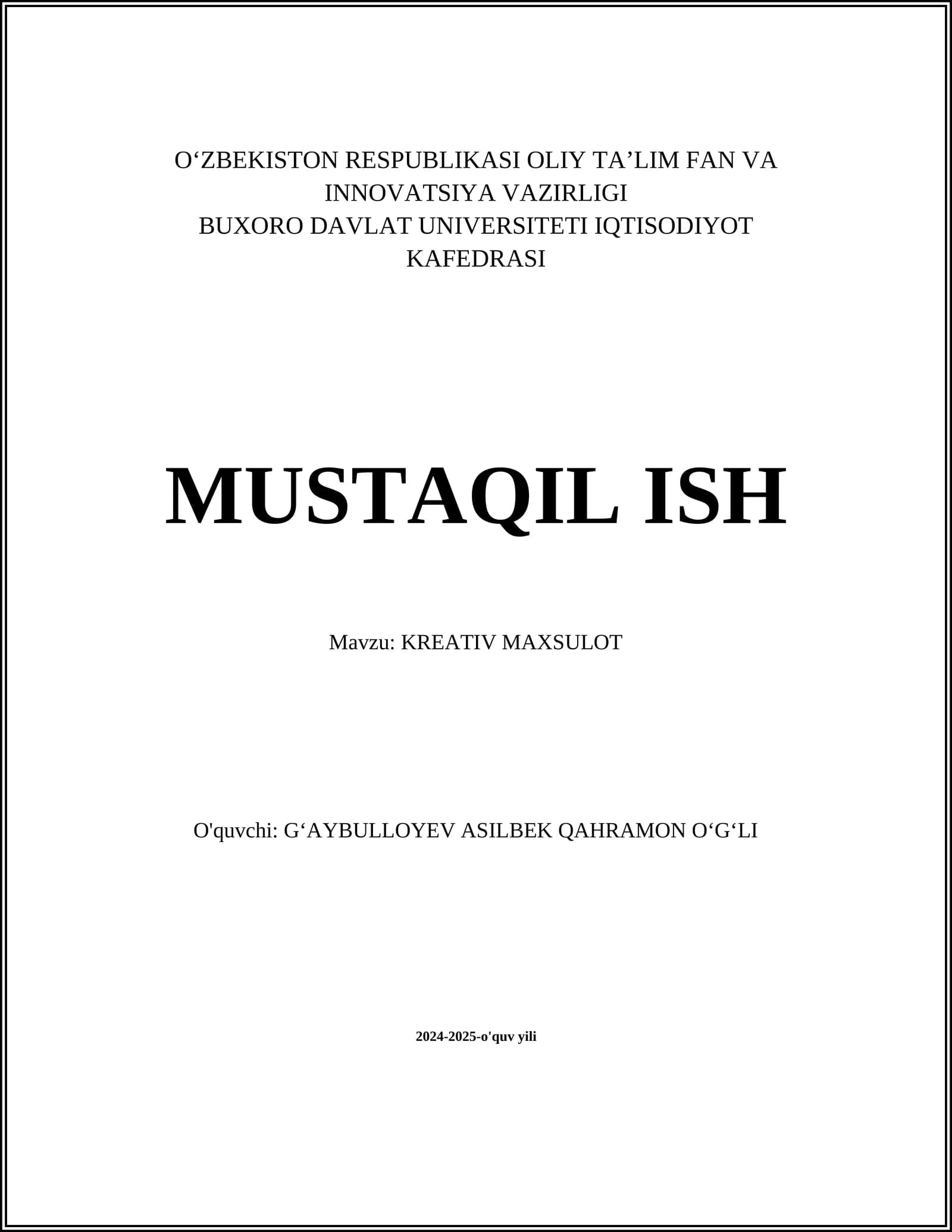 KREATIV MAXSULOT