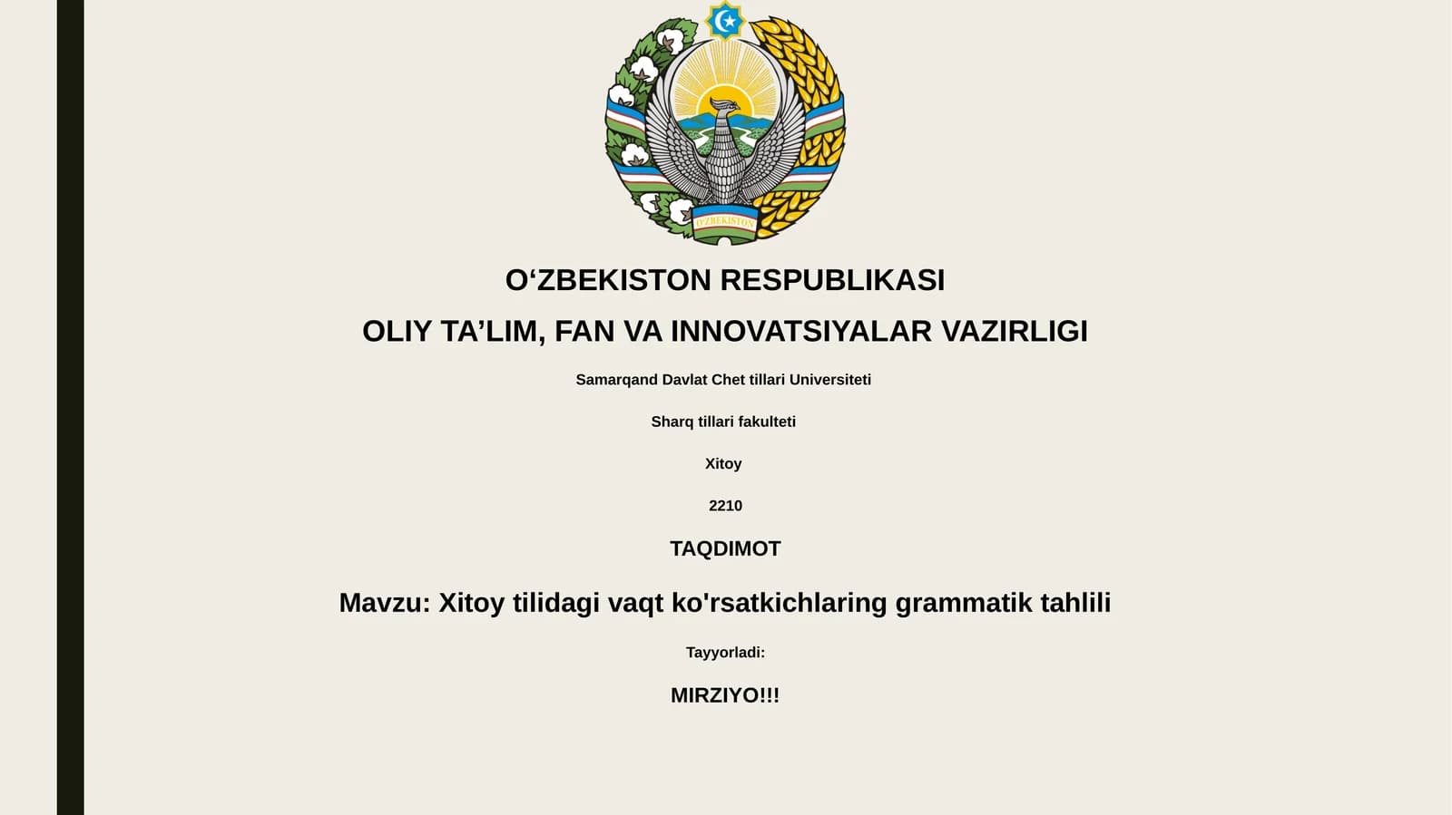 Xitoy tilidagi vaqt ko'rsatkichlaring grammatik tahlili