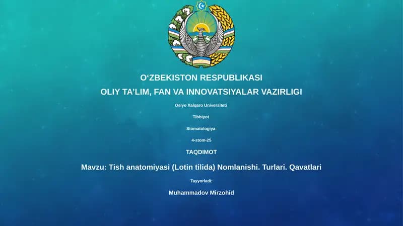 Tish anatomiyasi (Lotin tilida) Nomlanishi. Turlari. Qavatlari