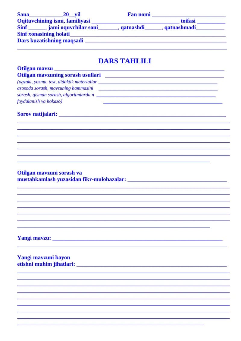 Dars tahlili daftari namuna