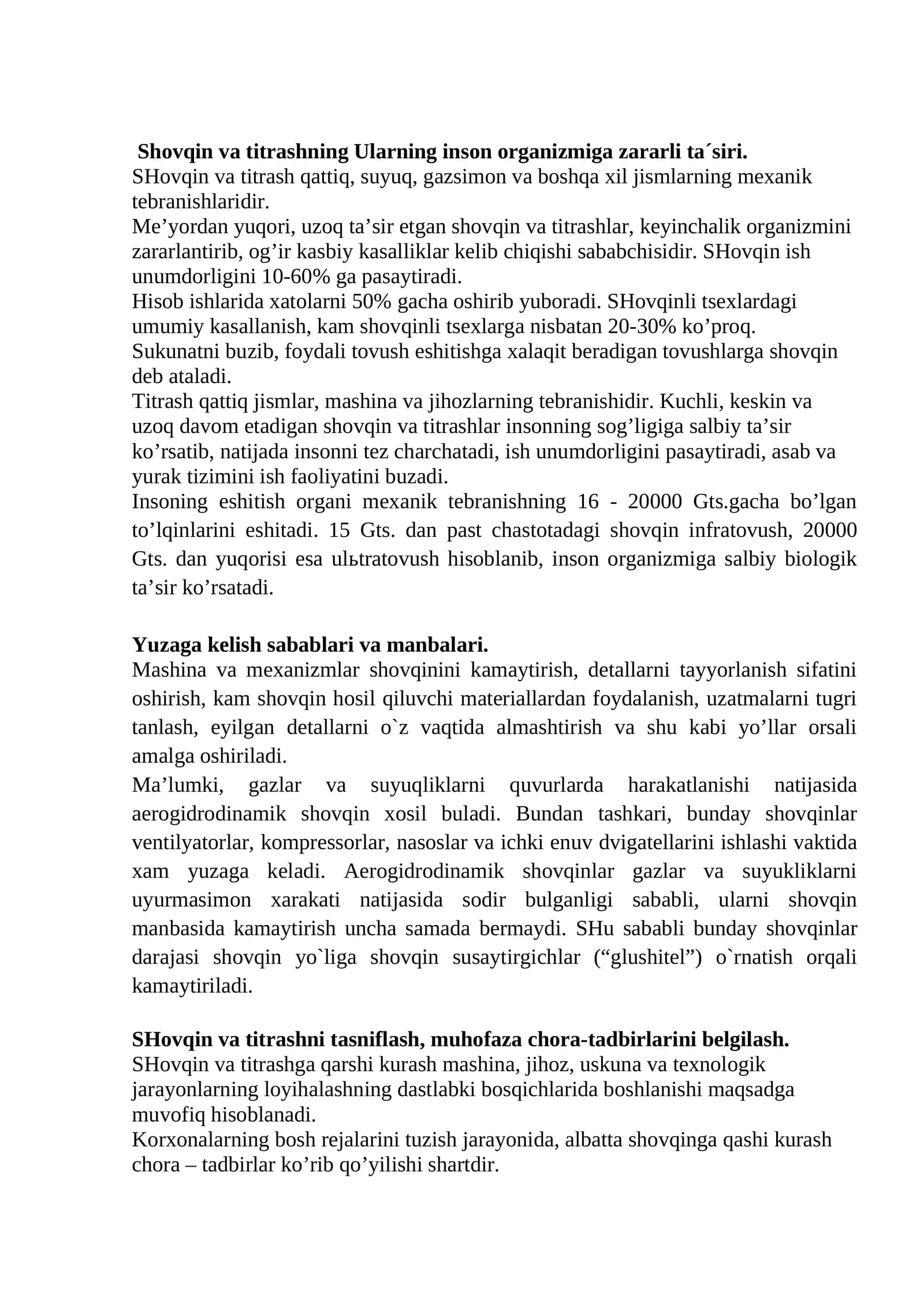 Shovqin va titrashning Zararlari