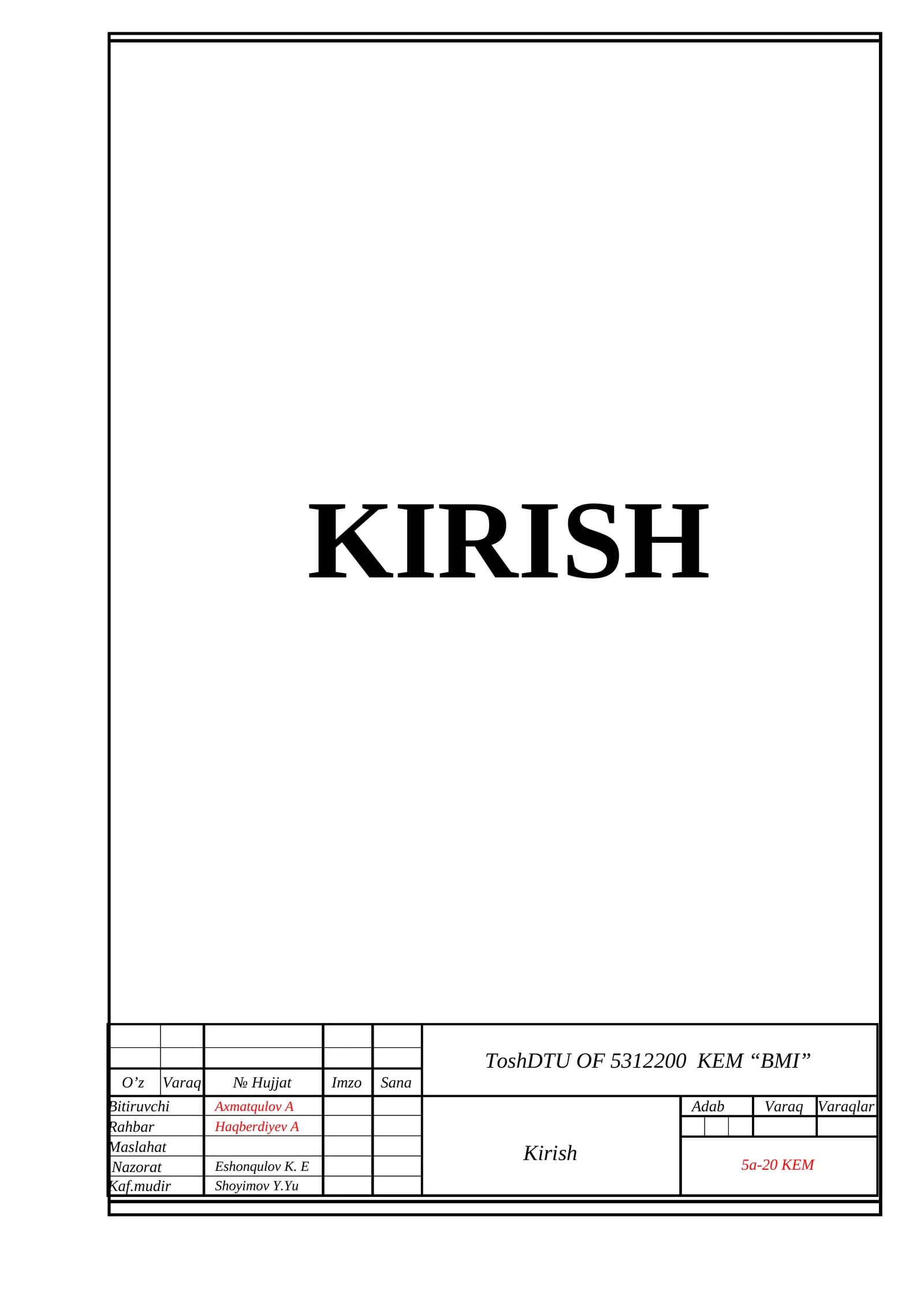 ToshDTU OF 5312200 KEM “BMI”