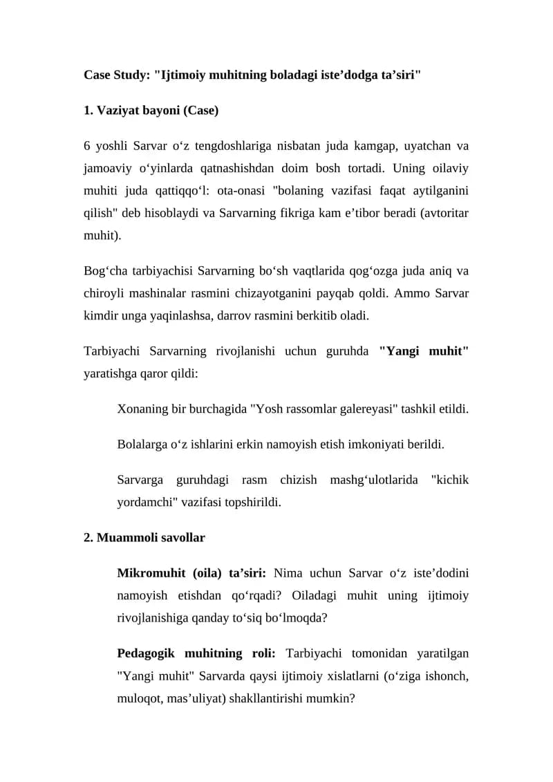 Ijtimoiy muhitning boladagi iste’dodga ta’siri