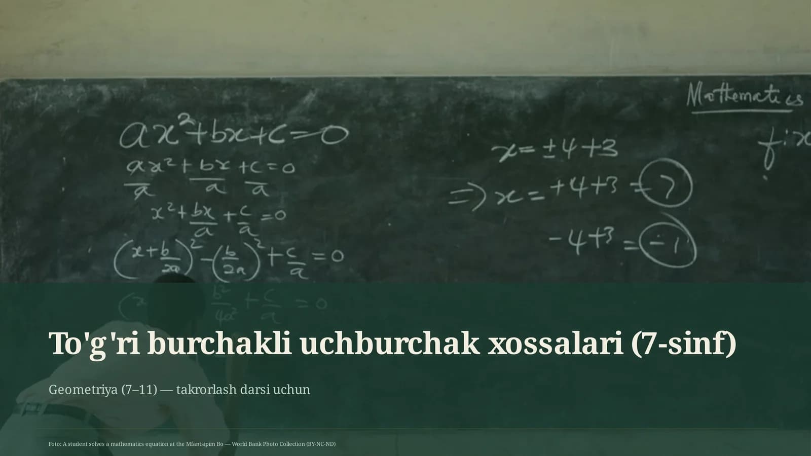 To'g'ri burchakli uchburchak xossalari (7-sinf)