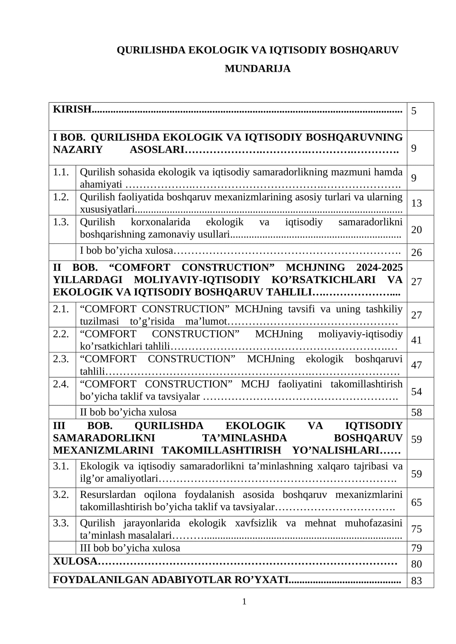 QURILISHDA EKOLOGIK VA IQTISODIY BOSHQARUV