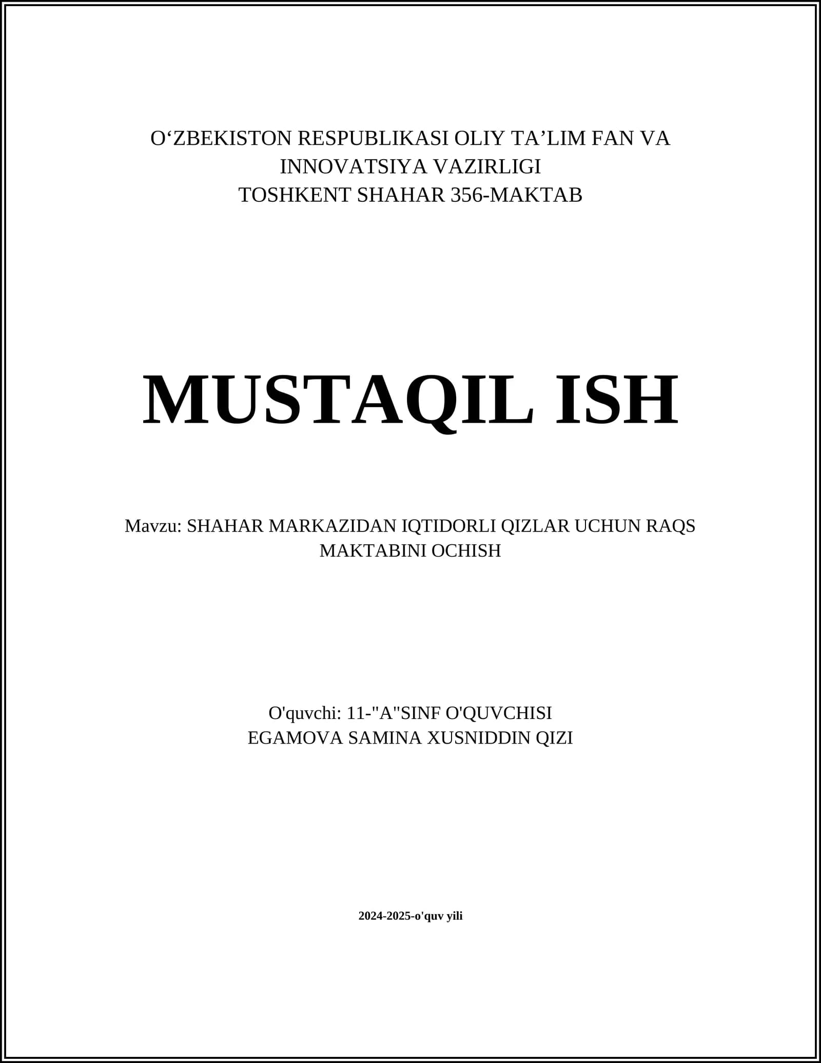 SHAHAR MARKAZIDAN IQTIDORLI QIZLAR UCHUN RAQS MAKTABINI OCHISH