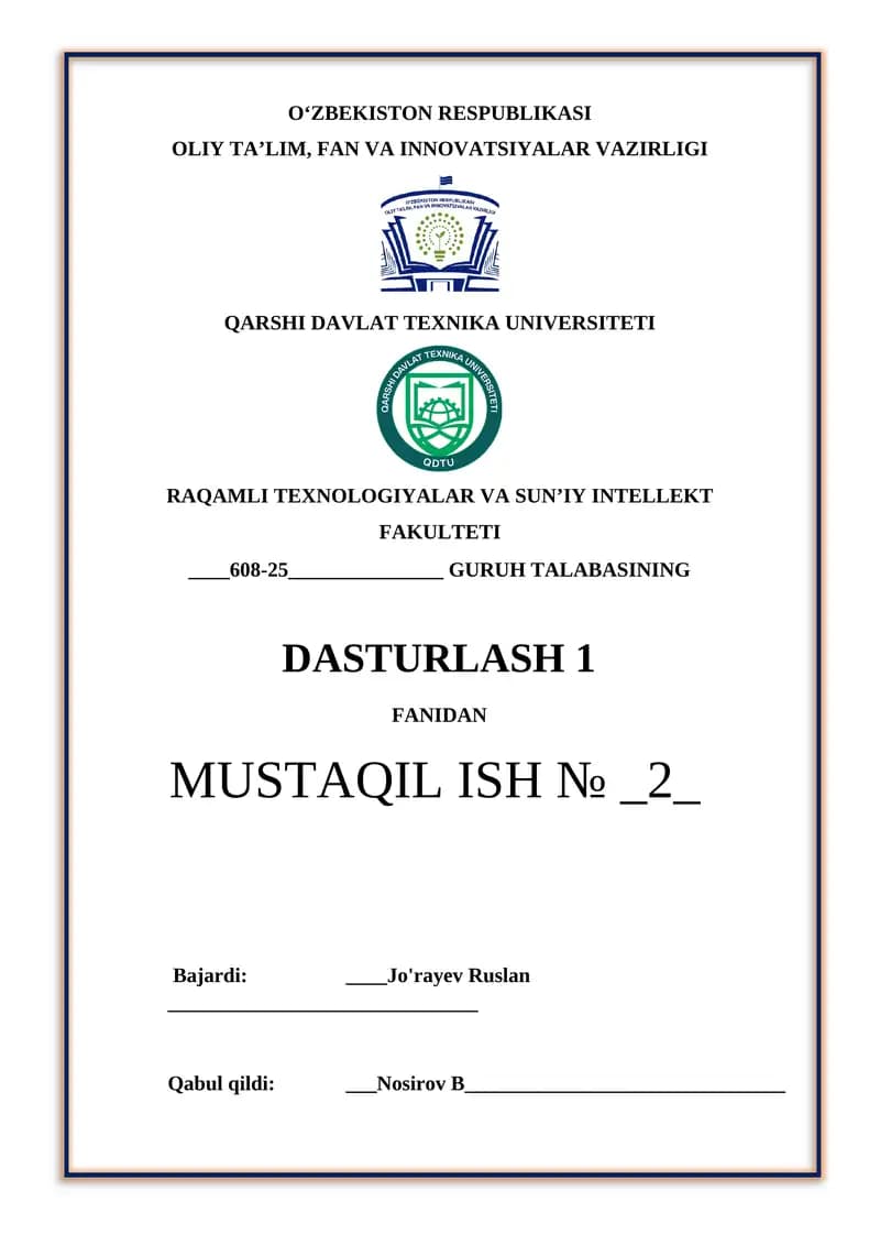 Massivlarni tashkil etish.