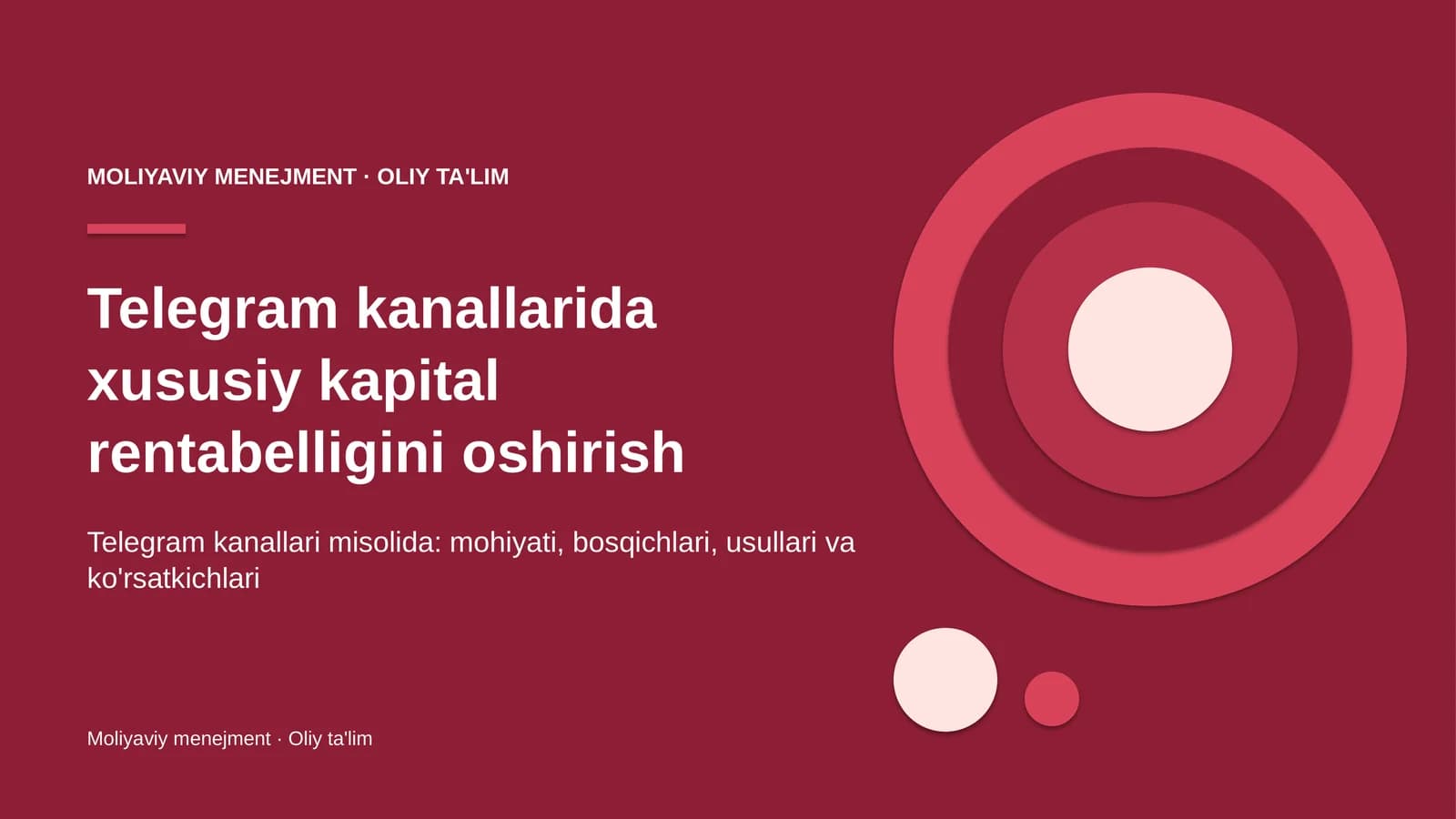 Telegram kanallarida xususiy kapital rentabelligini oshirish