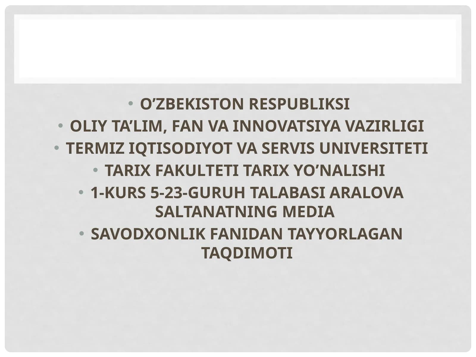 Saltanatning media savodxonlik fanidan tayyorlagan taqdimoti