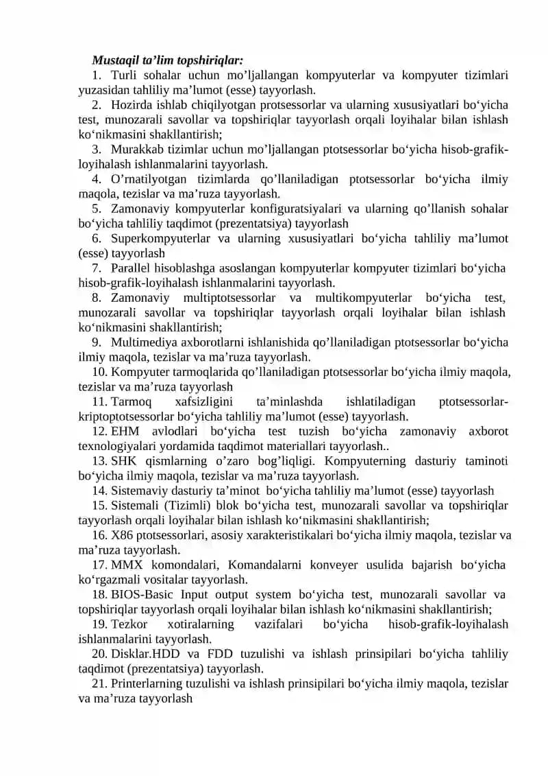 Mustaqil ta’lim topshiriqlar