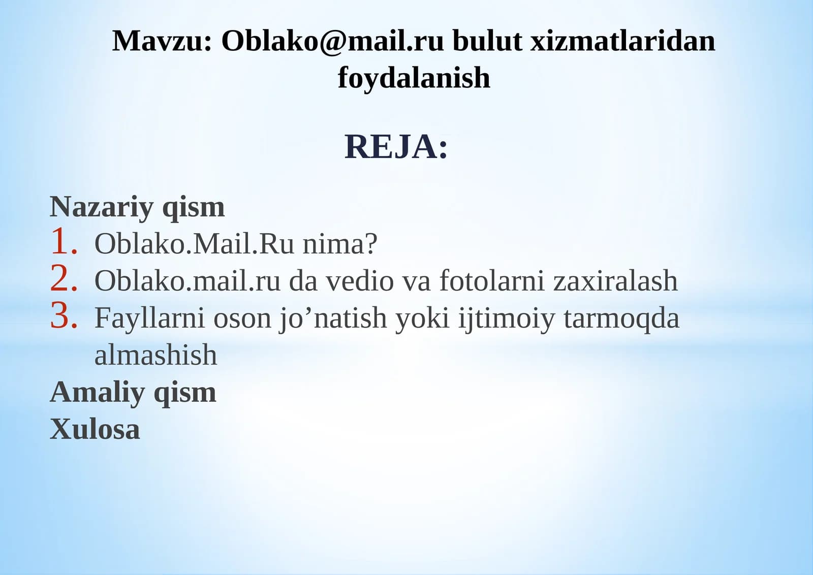 Oblako @mail.ru bulut xizmatlaridan foydalanish