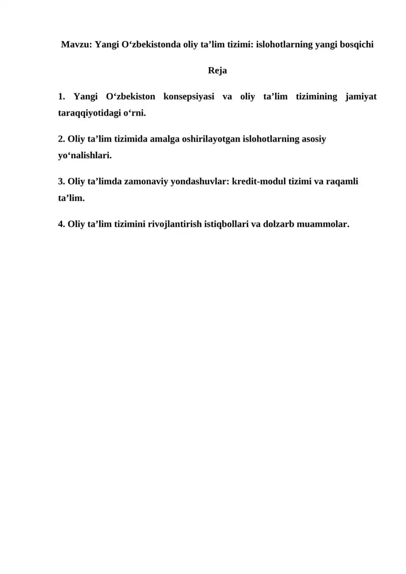 Yangi O‘zbekistonda oliy ta’lim tizimi islohotlarning yangi bosqichi