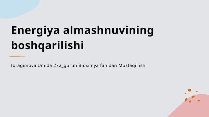Energiya almashnuvining boshqarilishi