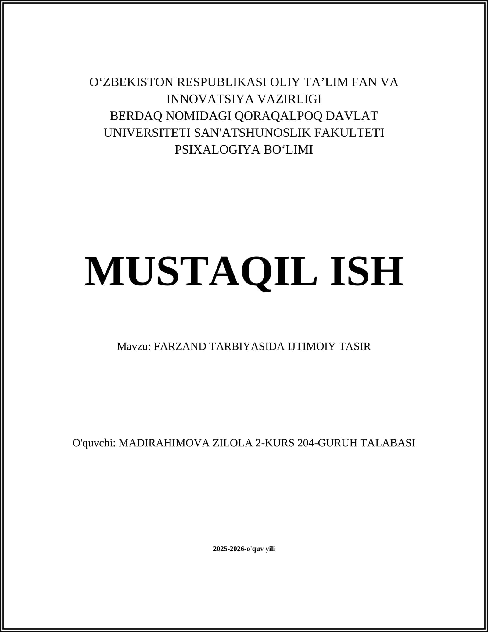 FARZAND TARBIYASIDA IJTIMOIY TASIR