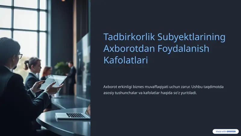 Tadbirkorlik Subyektlarining Axborotdan Foydalanish Kafolatlari