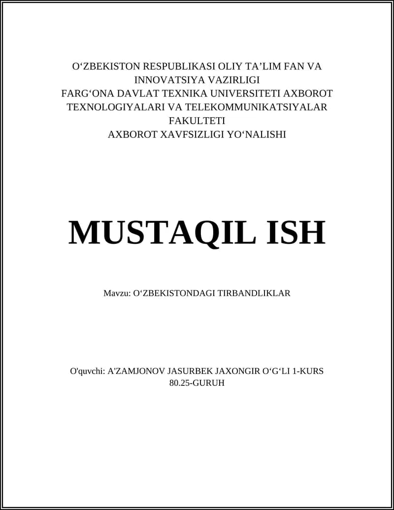 OʻZBEKISTONDAGI TIRBANDLIKLAR