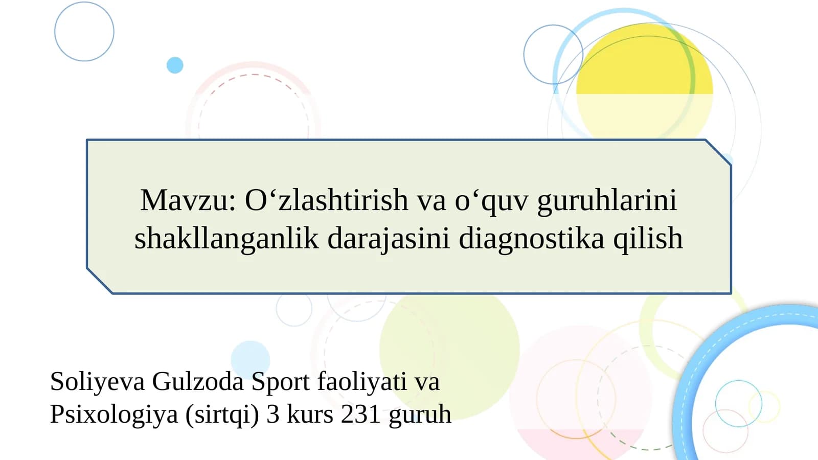 Oʻzlashtirish va oʻquv guruhlarini shakllanganlik darajasini diagnostika qilish slayd