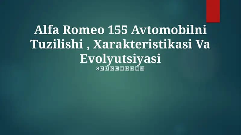 Alfa Romeo 155 Avtomobilni Tuzilishi, Xarakteristikasi Va Evolyutsiyasi