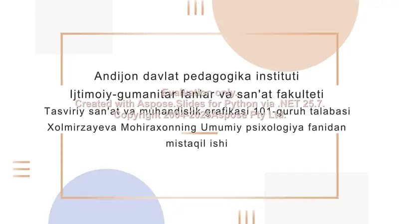 Pedagogik qobiliyatlar (Umumiy psixologiya fanidan mustaqil ish)