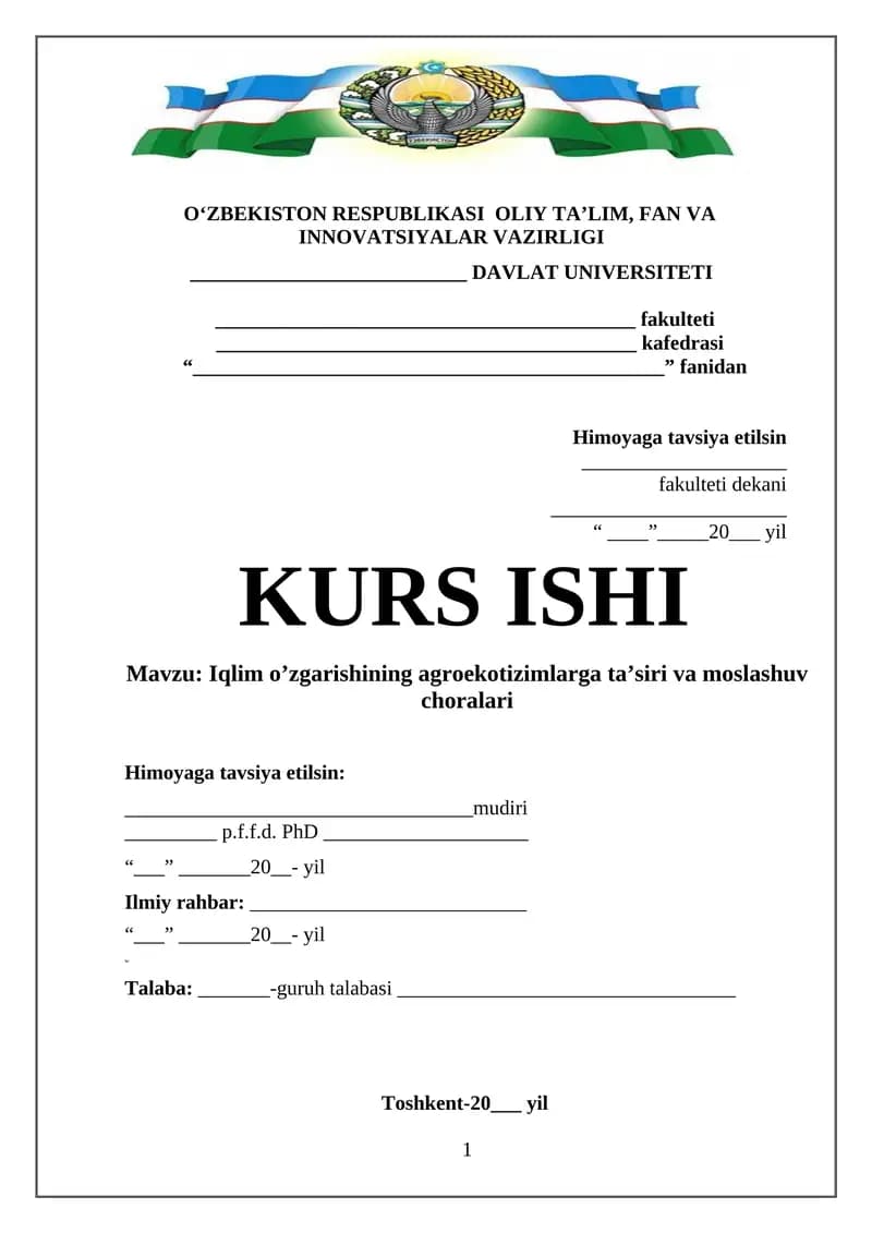 Iqlim o’zgarishining agroekotizimlarga ta’siri va moslashuv choralari