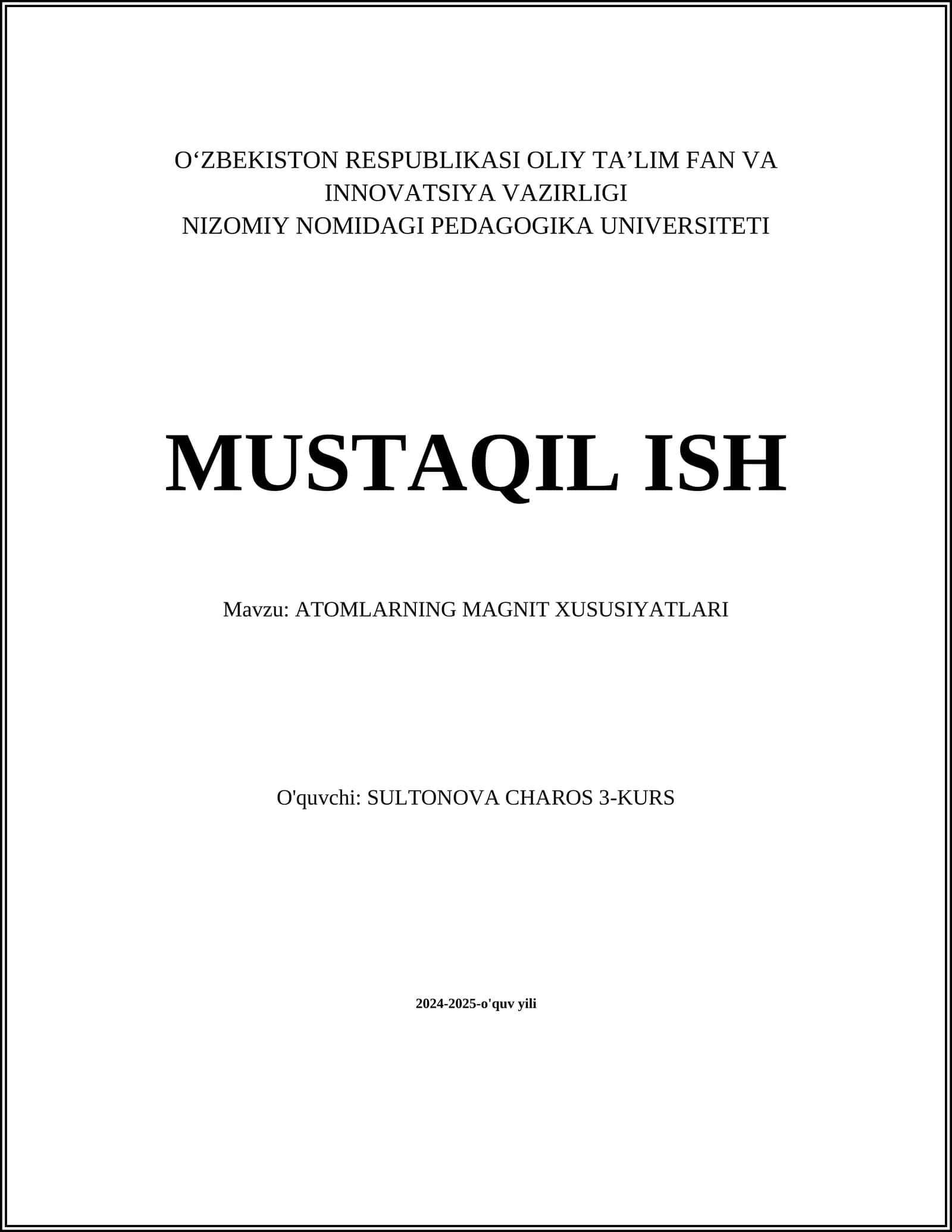 ATOMLARNING MAGNIT XUSUSIYATLARI