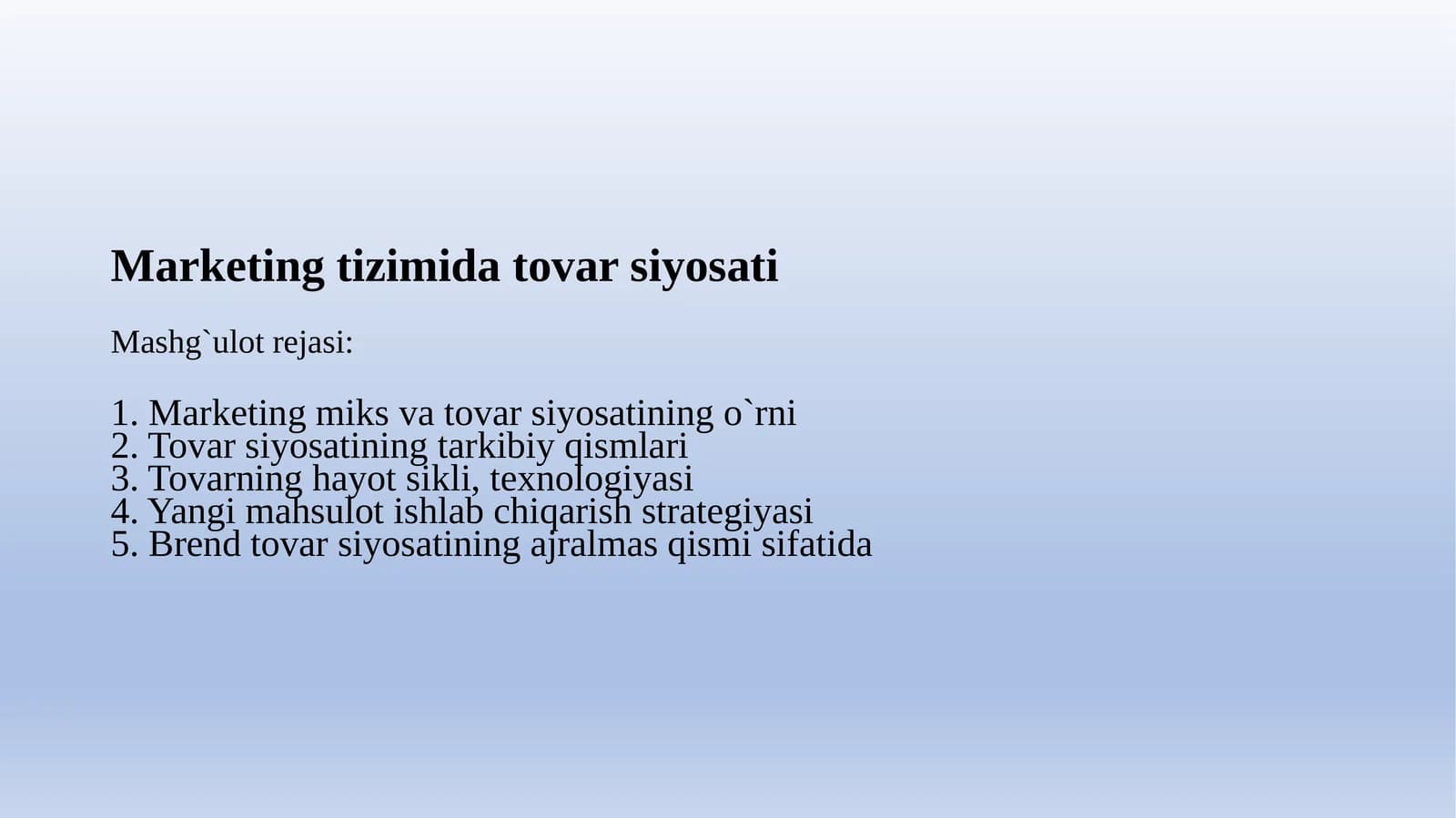 Tovar Siyosati va Marketing Miksi