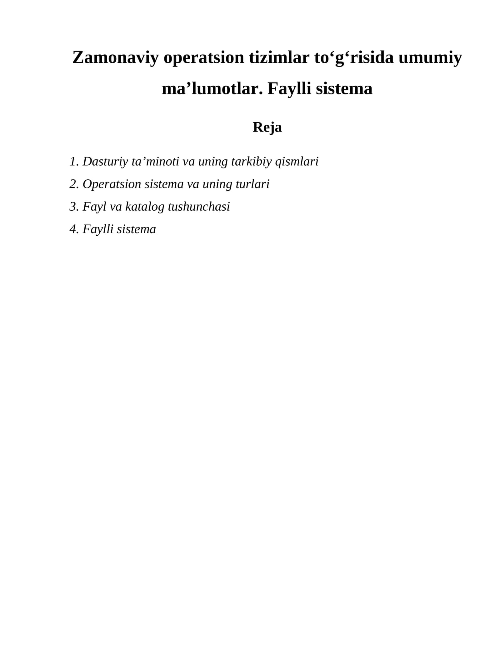 Dasturiy taʼminoti va uning tarkibiy qismlari