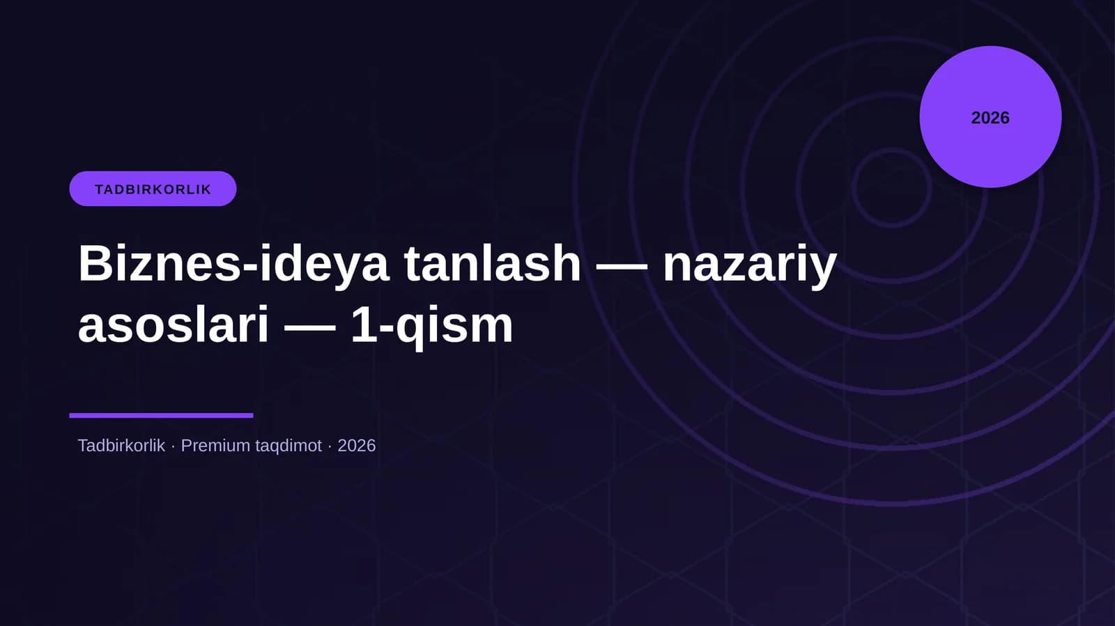 Biznes-ideya tanlash — nazariy asoslari — 1-qism