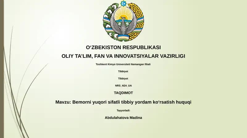 Bemorni yuqori sifatli tibbiy yordam koʻrsatish huquqi