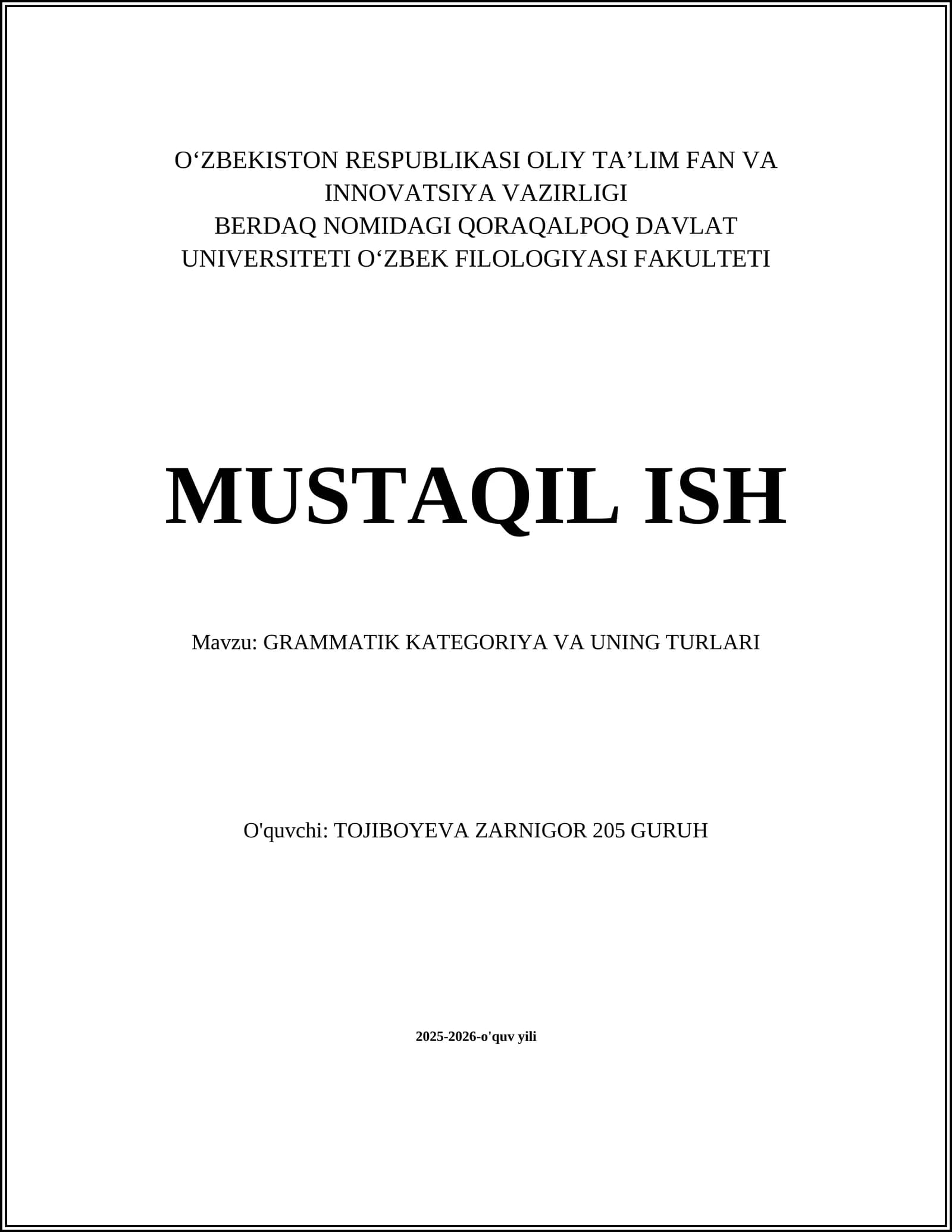 GRAMMATIK KATEGORIYA VA UNING TURLARI