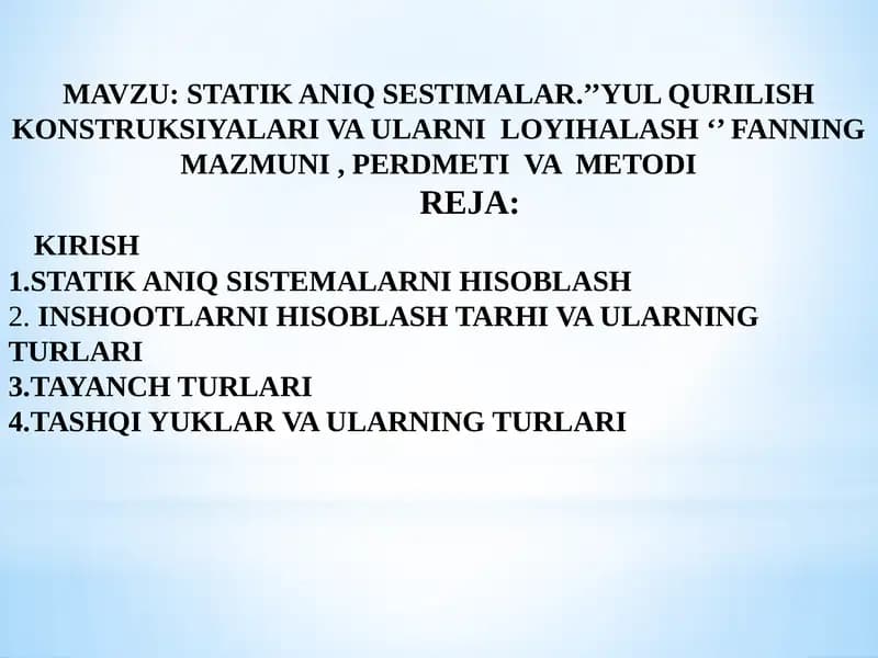 STATIK ANIQ SESTIMALAR