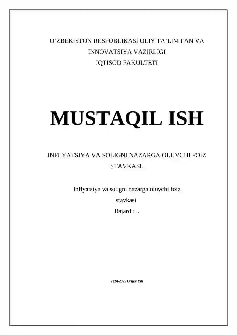 Inflyatsiya va soligni nazarga oluvchi foiz stavkasi