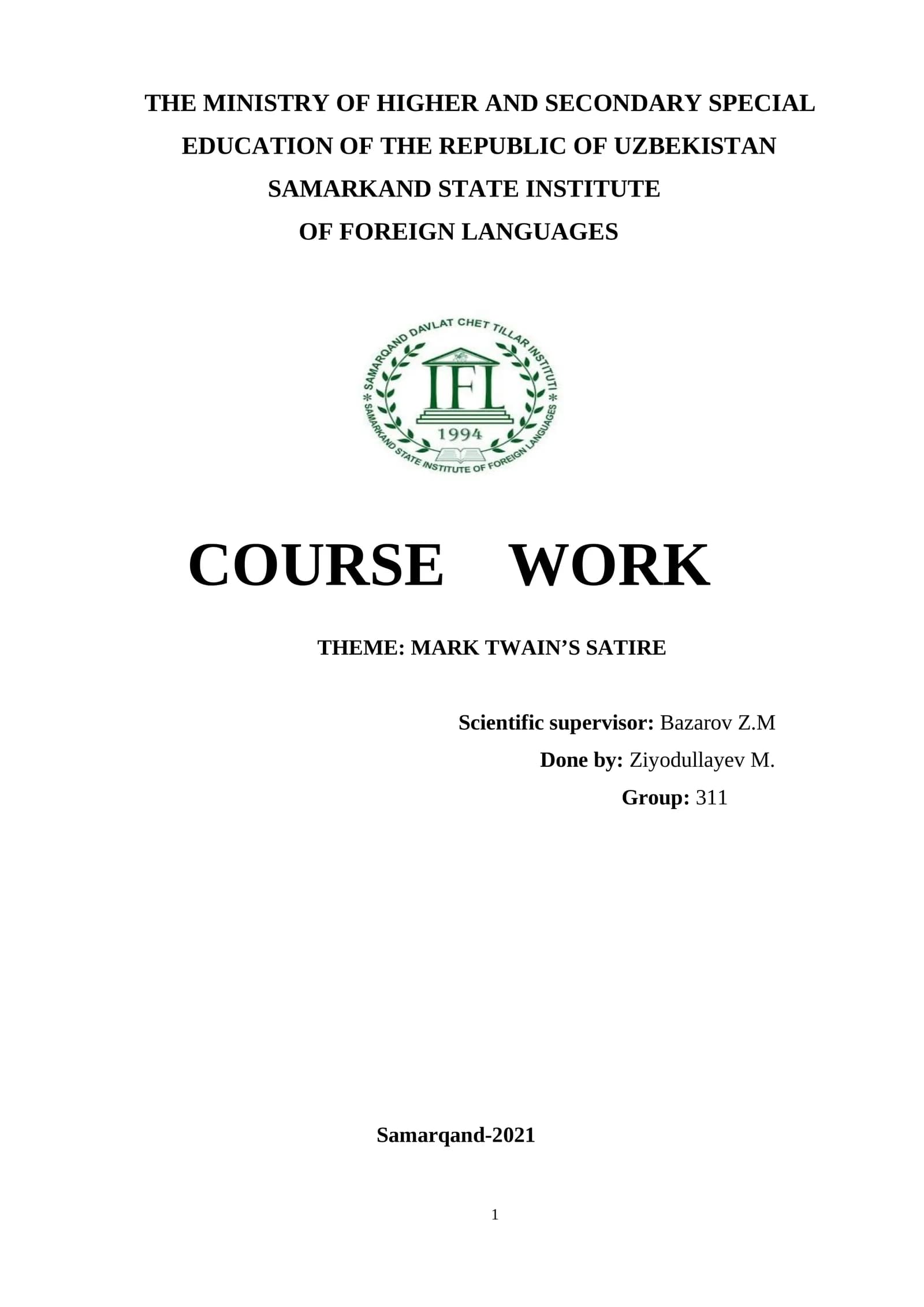MARK TWAIN’S SATIRE
