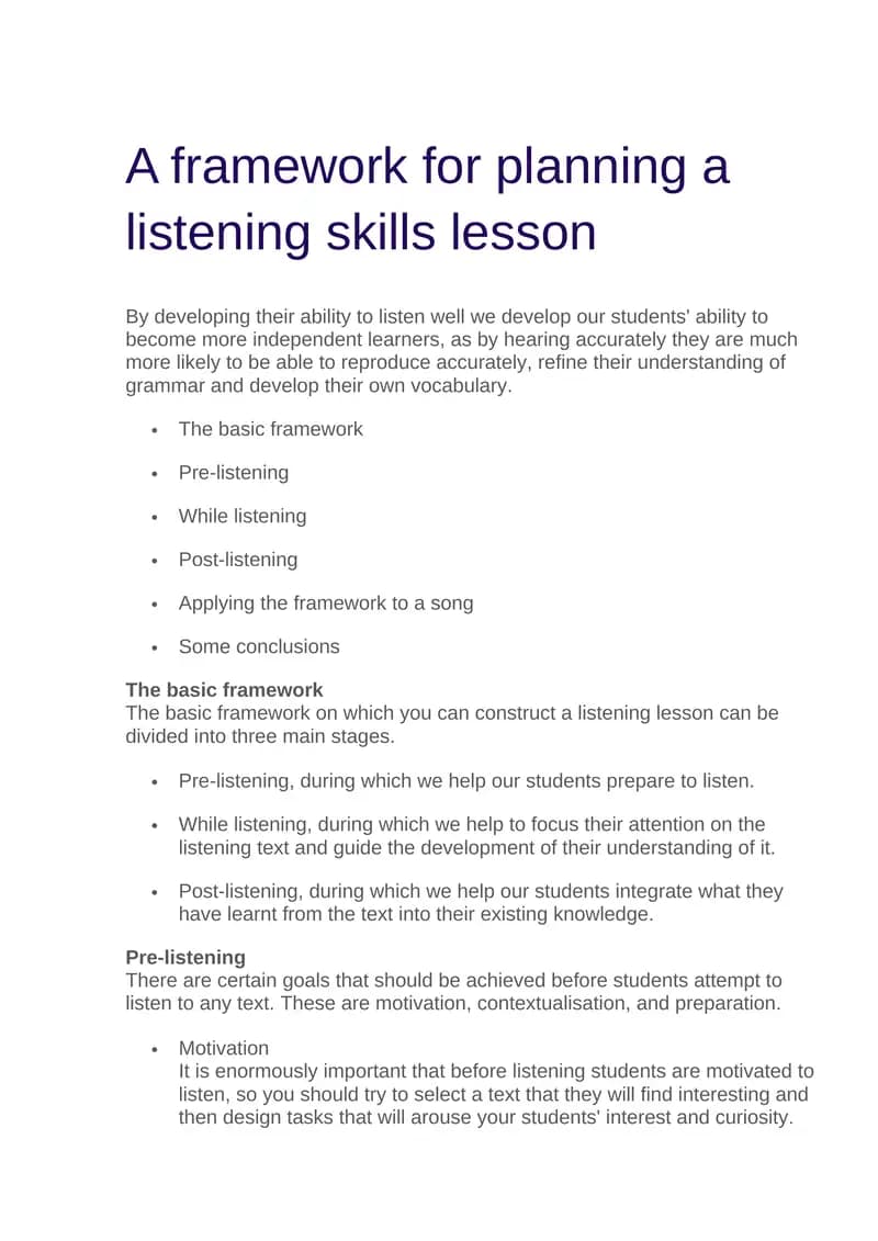 A framework for planning a listening skills lesson