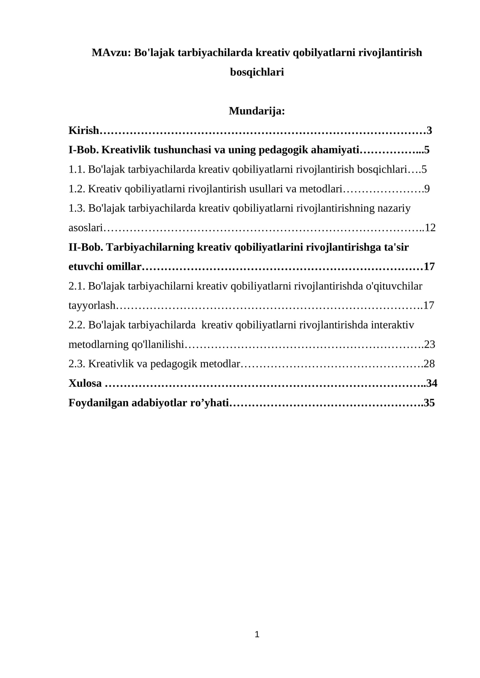 Bo'lajak tarbiyachilarda kreativ qobilyatlarni rivojlantirish bosqichlari