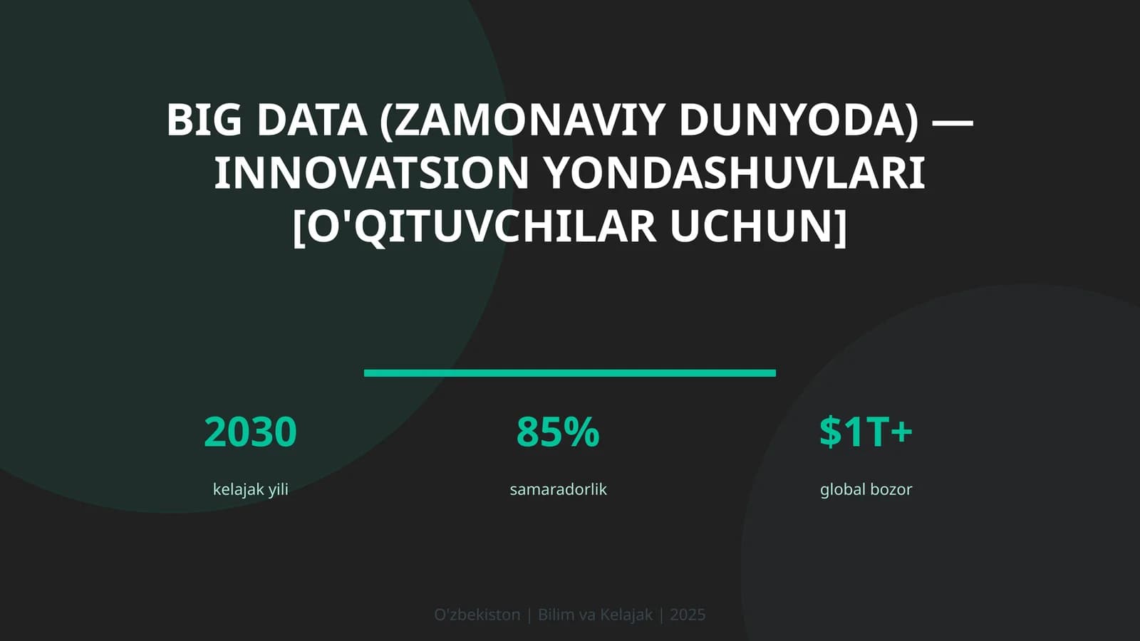 Big Data (Zamonaviy Dunyoda) — Innovatsion Yondashuvlari [O'QITUVCHILAR UCHUN]