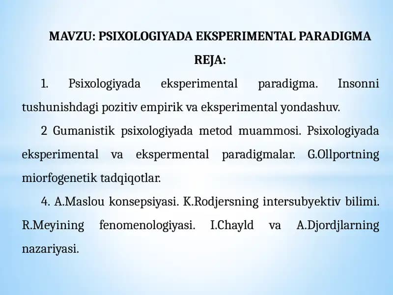 PSIXOLOGIYADA EKSPERIMENTAL PARADIGMA