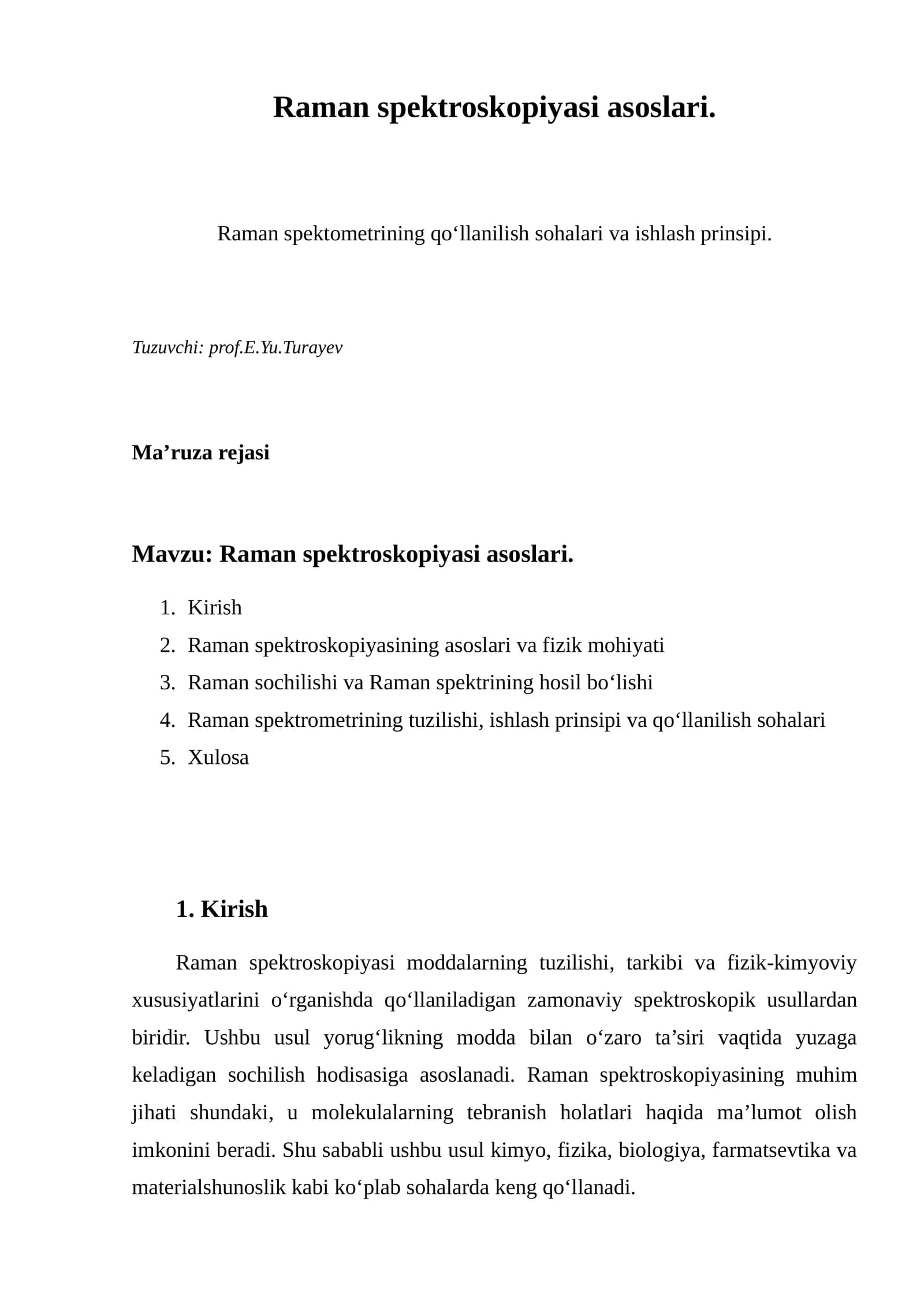 Raman spektroskopiyasi asoslari