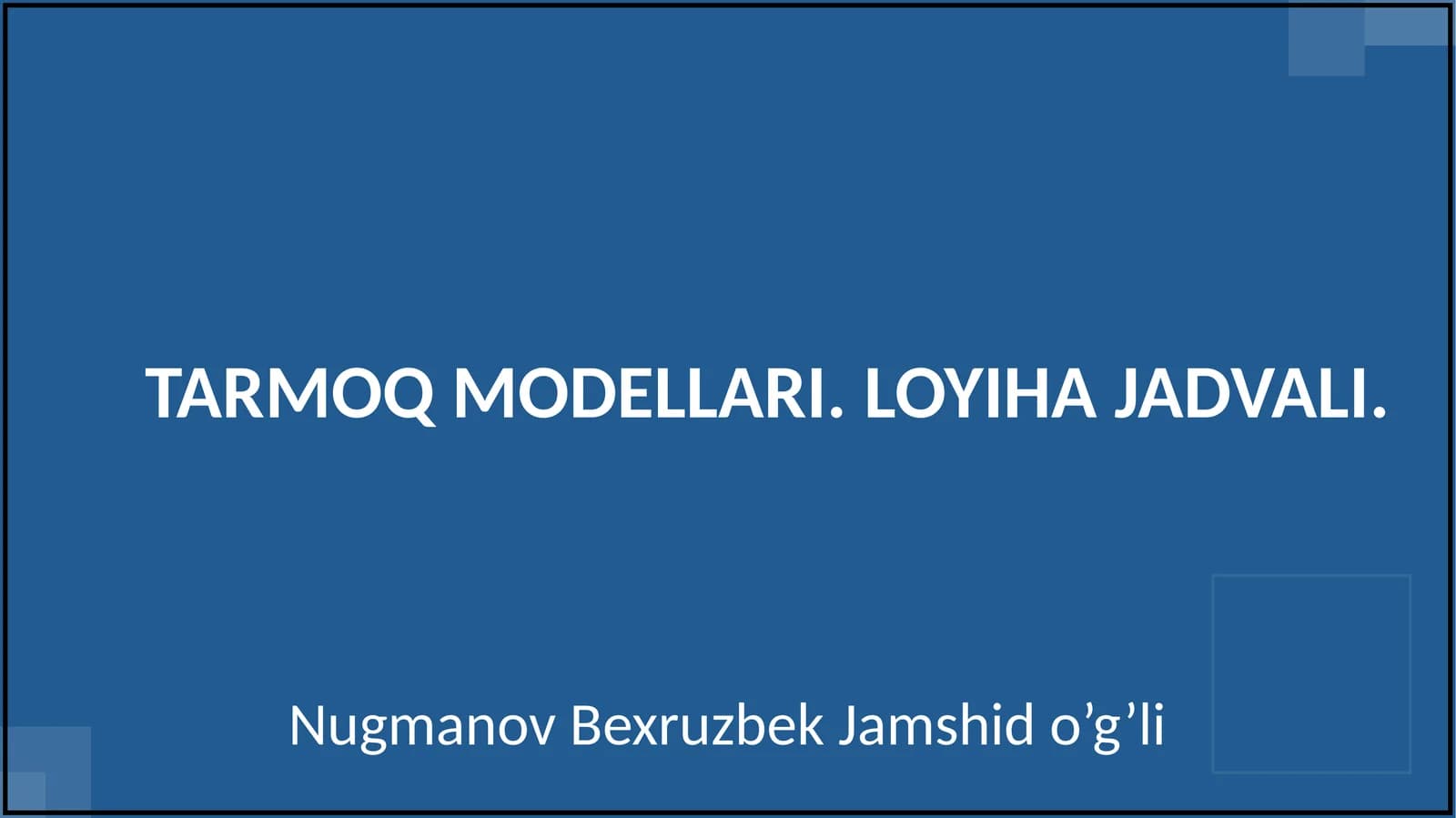 TARMOQ MODELLARI. LOYIHA JADVALI