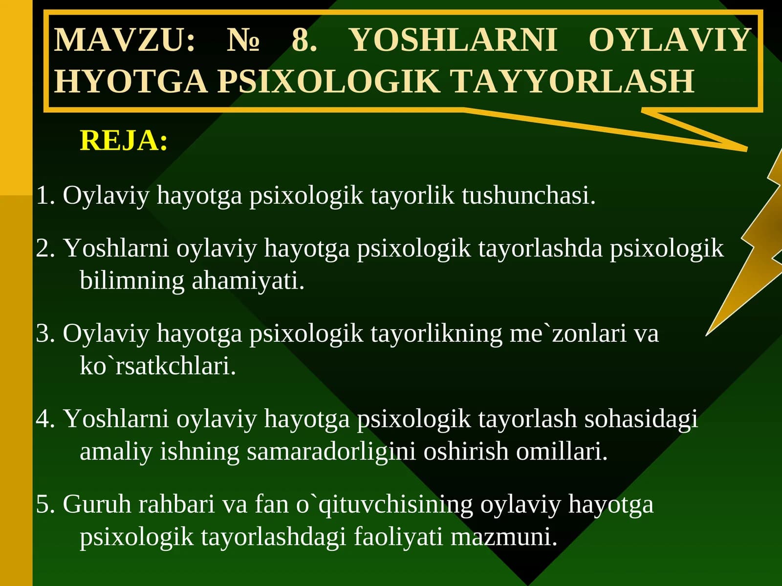 YOSHLARNI OYLAVIY HYOTGA PSIXOLOGIK TAYYORLASH