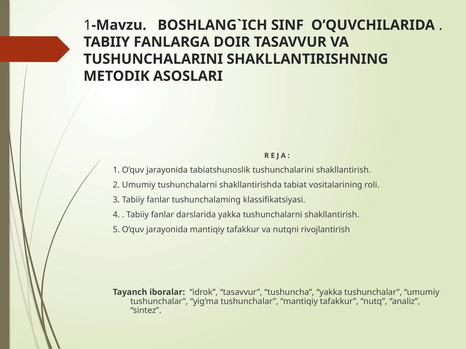 BOSHLANG`ICH SINF O’QUVCHILARIDA.TABIIY FANLARGA DOIR TASAVVUR VA TUSHUNCHALARINI SHAKLLANTIRISHNING METODIK ASOSLARI
