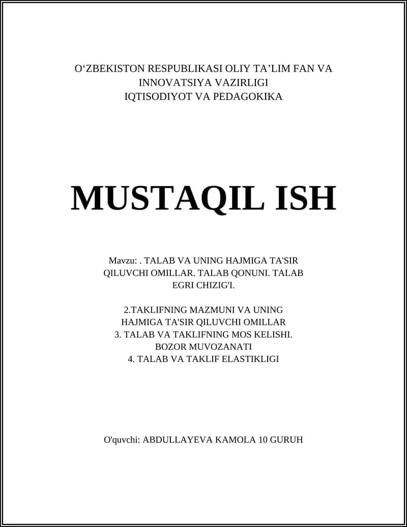 Talab va uning hajmi